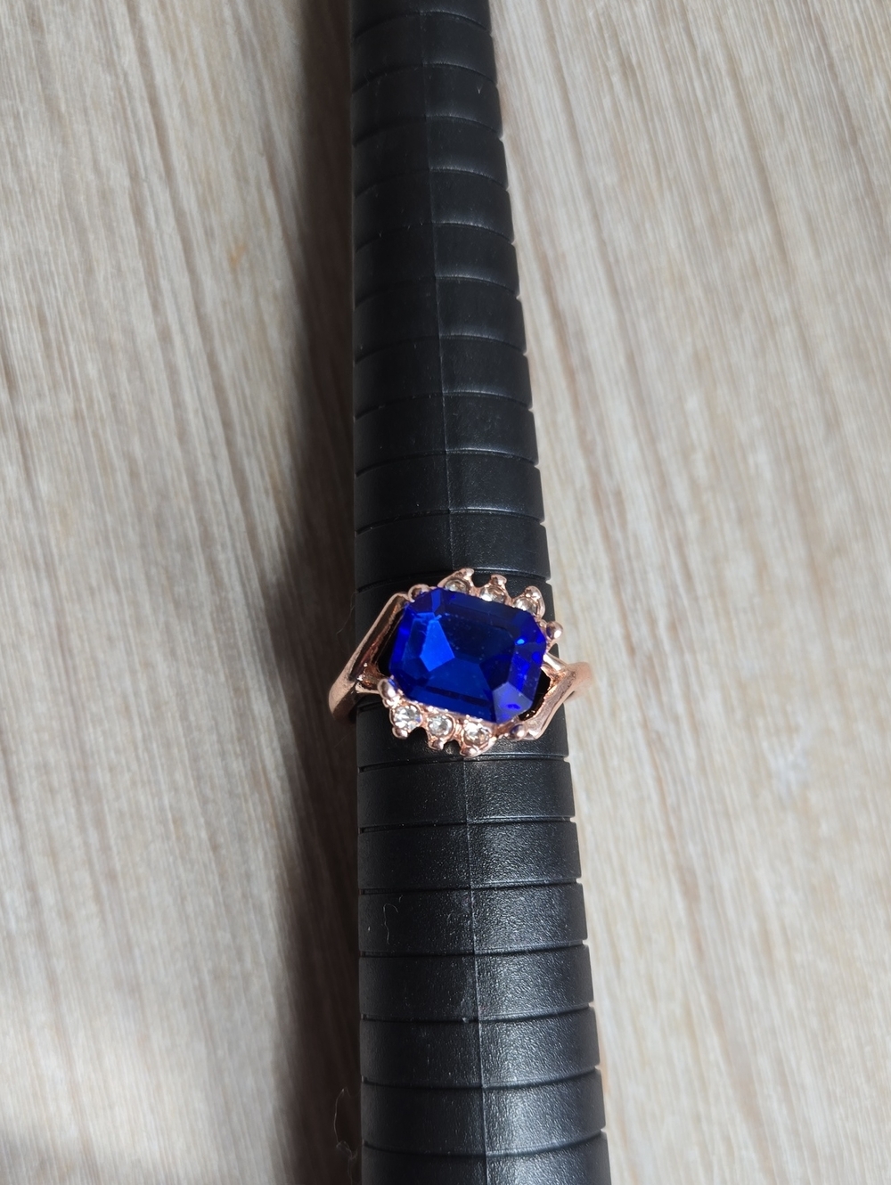 Rose Gold Ring with Deep Blue Center Stone